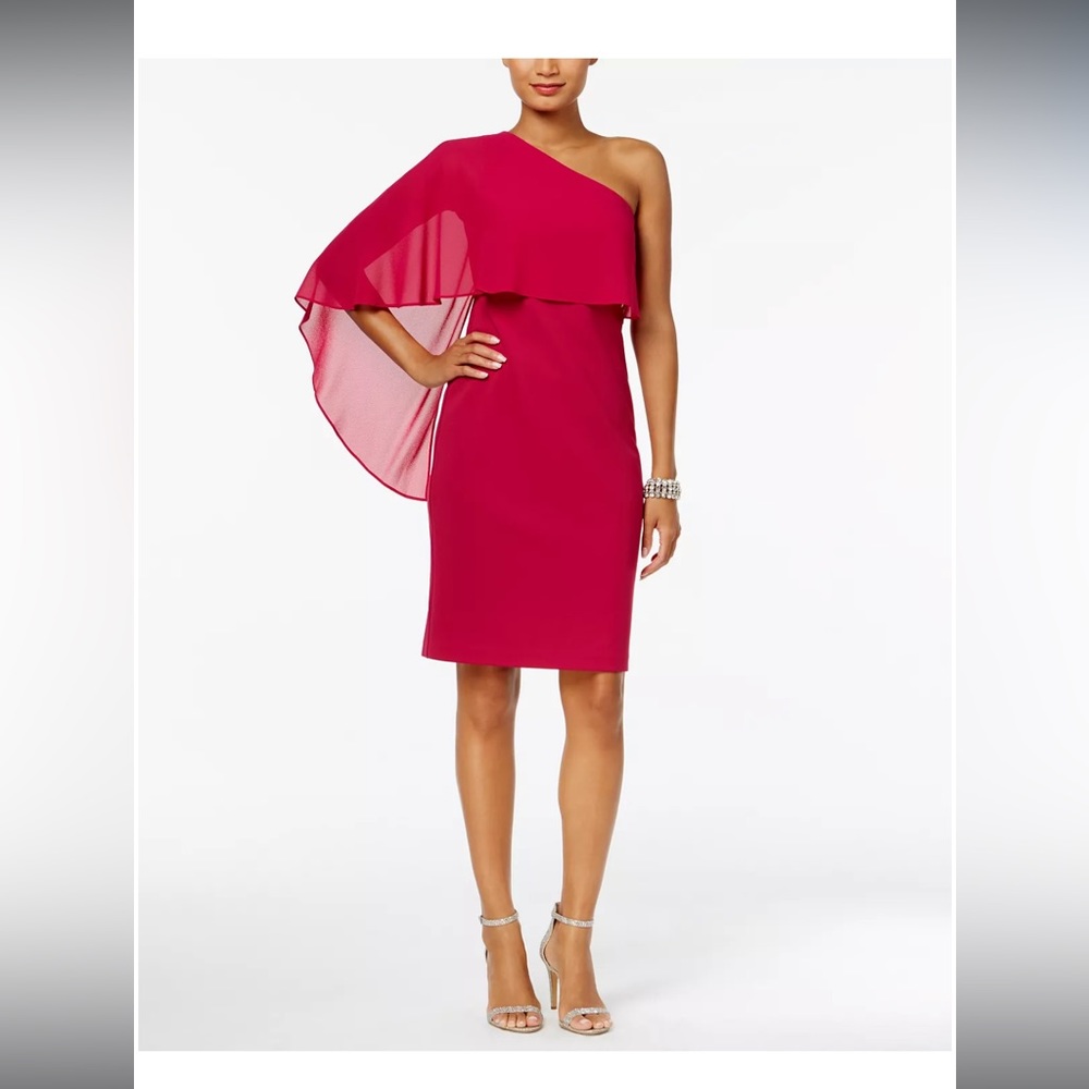 Vince Camuto Hot Pink One-Shoulder Popover Sheath Dress Size 4